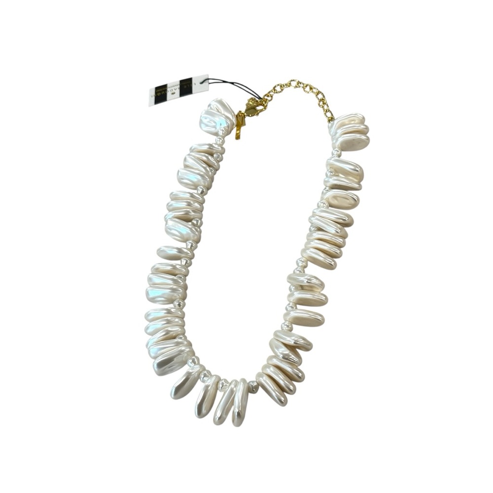 Lele Sadoughi The Corfu Pearlescent Necklace Gold Tone with Resin Beads Costume